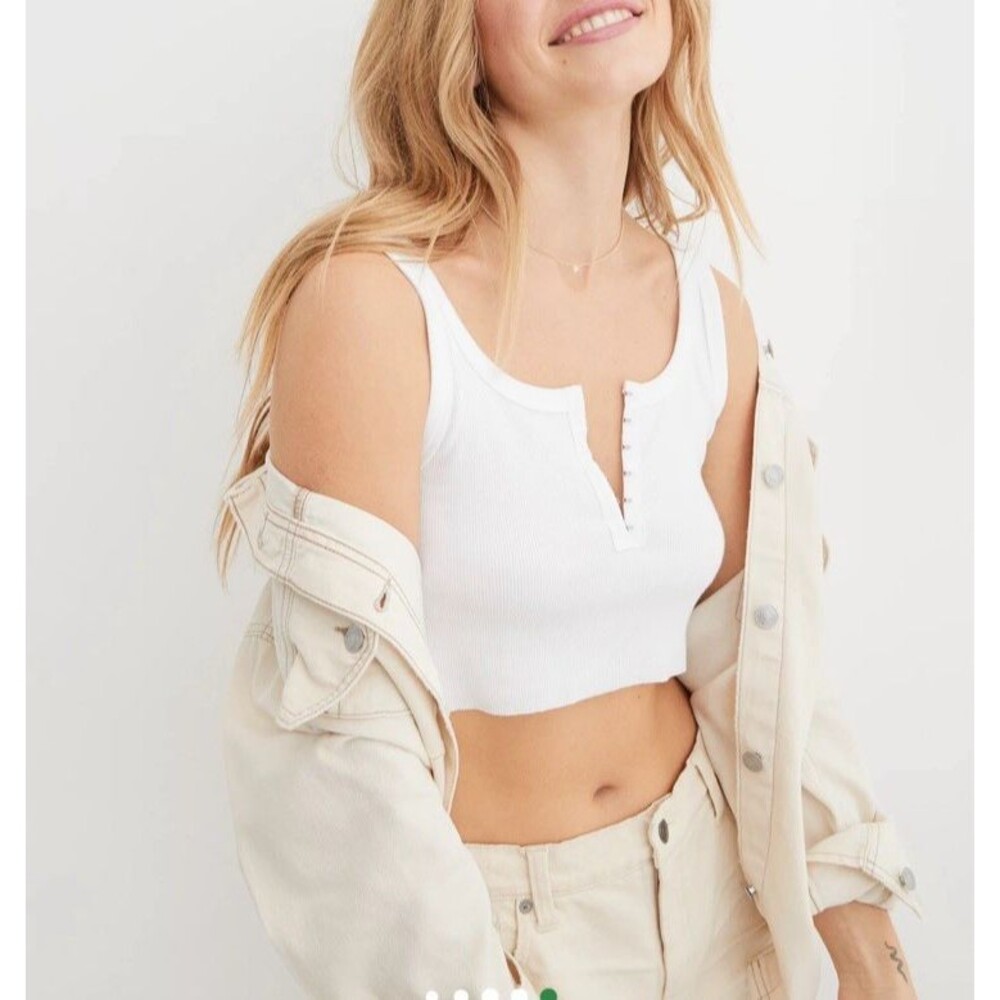 AERIE Women’s S White Ribbed Crop Tank Top Hook Eye Front Y2K 90s Bralette